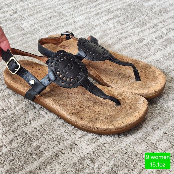 UGG Shoes - UGG women's Ayden II t-strap thong leather sandals black size 9